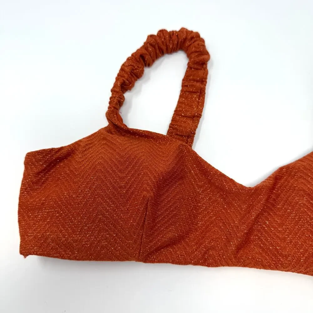 L*SPACE Lloyd Ruched Strap Bikini Top In Shimmer Orange Size Small New